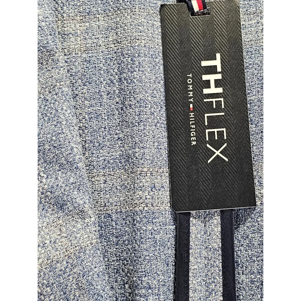 Tommy Hilfiger THFLEX Mens Light Blue Plaid Sport Coat Blazer 46R New